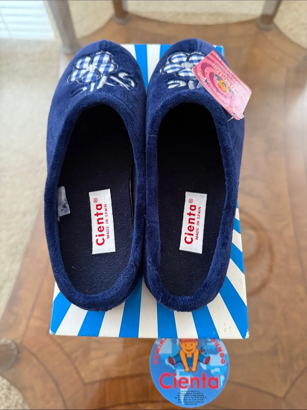 Cienta 💙 Navy Blue Kids Slip-On Slippers Shoes Style Plaid Heart 33